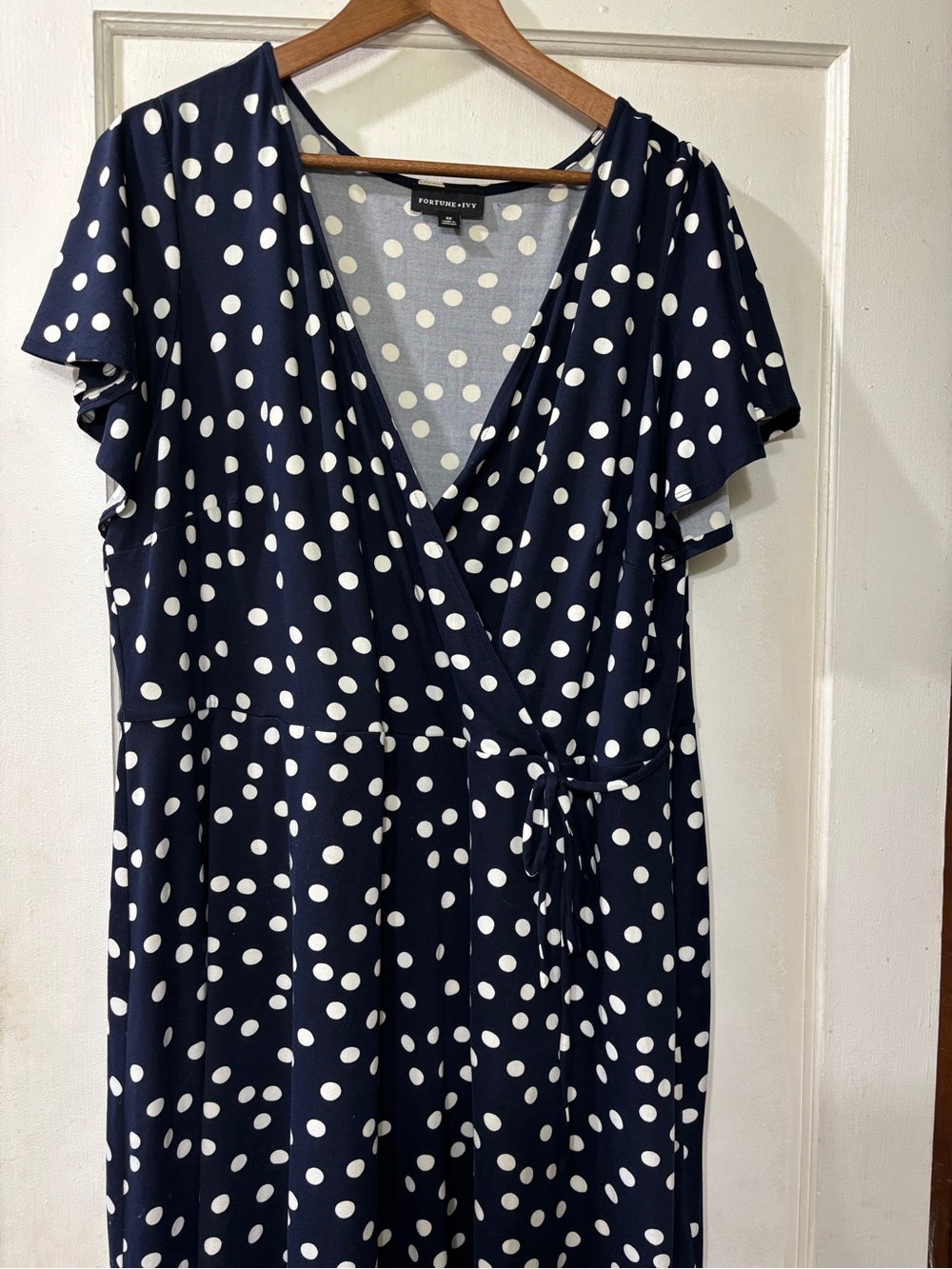 Fortune & Ivy Navy Polka Dot Midi Wrap Dress